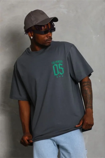 Erkek Baskılı T-Shirt Kısa Kol Bisiklet Yaka Regular Fit Rahat Kalıp Günlük Tişört - Füme