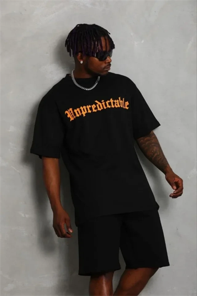 Erkek Baskılı T-Shirt Kısa Kol Bisiklet Yaka Regular Fit Rahat Kalıp Günlük Tişört - Siyah