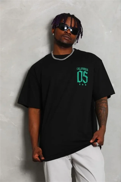 Erkek Baskılı T-Shirt Kısa Kol Bisiklet Yaka Regular Fit Rahat Kalıp Günlük Tişört - Siyah