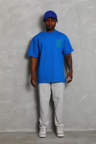 Erkek Baskılı T-Shirt Kısa Kol Bisiklet Yaka Regular Fit Rahat Kalıp Günlük Tişört - Saks Mavisi
