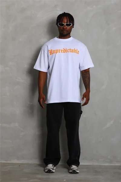 Erkek Baskılı T-Shirt Kısa Kol Bisiklet Yaka Regular Fit Rahat Kalıp Günlük Tişört - Beyaz