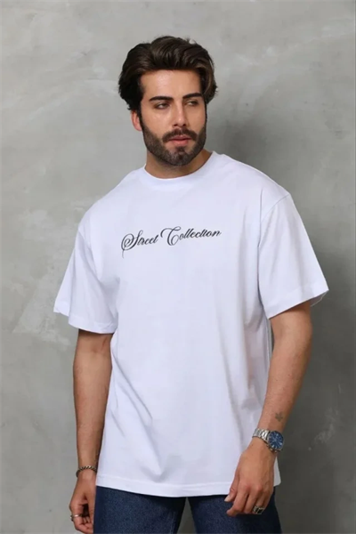 Erkek Baskılı T-Shirt Kısa Kol Bisiklet Yaka Regular Fit Rahat Kalıp Günlük Tişört - Beyaz