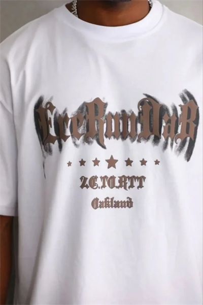 Erkek Baskılı T-Shirt Kısa Kol Bisiklet Yaka Regular Fit Rahat Kalıp Günlük Tişört - Beyaz