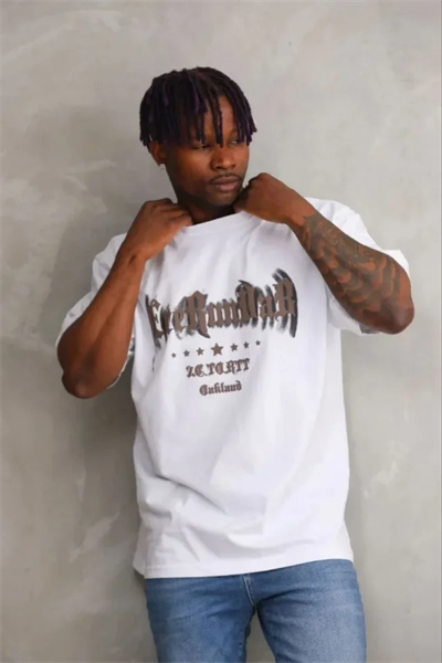 Erkek Baskılı T-Shirt Kısa Kol Bisiklet Yaka Regular Fit Rahat Kalıp Günlük Tişört - Beyaz