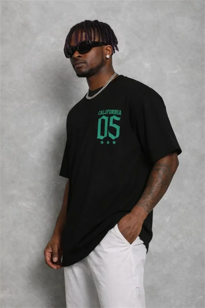 Erkek Baskılı T-Shirt Kısa Kol Bisiklet Yaka Regular Fit Rahat Kalıp Günlük Tişört - Siyah