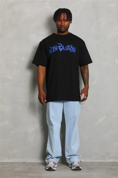 Erkek Baskılı T-Shirt Kısa Kol Bisiklet Yaka Regular Fit Rahat Kalıp Günlük Tişört - Siyah