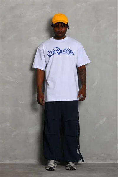 Erkek Baskılı T-Shirt Kısa Kol Bisiklet Yaka Regular Fit Rahat Kalıp Günlük Tişört - Beyaz