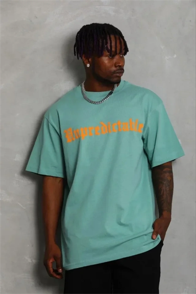 Erkek Baskılı T-Shirt Kısa Kol Bisiklet Yaka Regular Fit Rahat Kalıp Günlük Tişört - Mint Yeşili