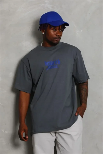 Erkek Baskılı T-Shirt Kısa Kol Bisiklet Yaka Regular Fit Rahat Kalıp Günlük Tişört - Füme