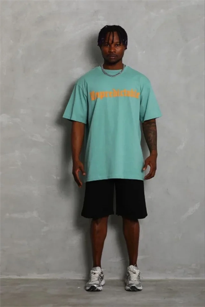 Erkek Baskılı T-Shirt Kısa Kol Bisiklet Yaka Regular Fit Rahat Kalıp Günlük Tişört - Mint Yeşili