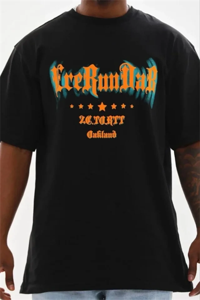 Erkek Baskılı T-Shirt Kısa Kol Bisiklet Yaka Regular Fit Rahat Kalıp Günlük Tişört - Siyah