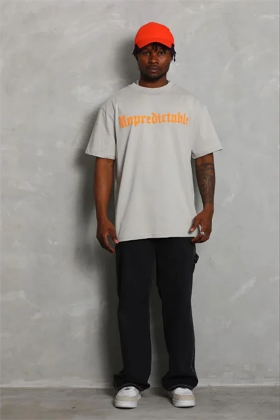 Erkek Baskılı T-Shirt Kısa Kol Bisiklet Yaka Regular Fit Rahat Kalıp Günlük Tişört - Gri