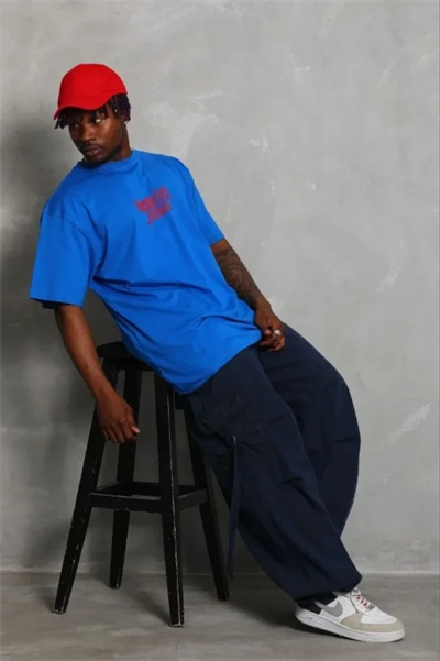 Erkek Baskılı T-Shirt Kısa Kol Bisiklet Yaka Regular Fit Rahat Kalıp Günlük Tişört - Saks Mavisi