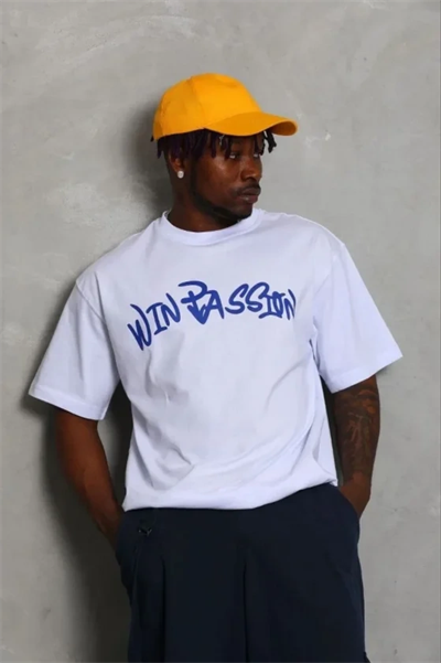 Erkek Baskılı T-Shirt Kısa Kol Bisiklet Yaka Regular Fit Rahat Kalıp Günlük Tişört - Beyaz