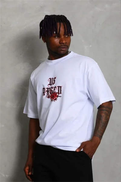 Erkek Baskılı T-Shirt Kısa Kol Bisiklet Yaka Regular Fit Rahat Kalıp Günlük Tişört - Beyaz