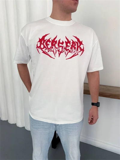 Erkek Baskılı T-Shirt Yazlık Kısa Kol Bisiklet Yaka Rahat Kalıp Tişört - Beyaz
