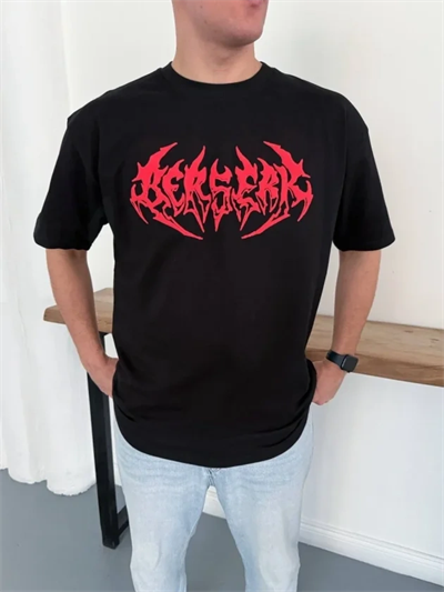 Erkek Baskılı T-Shirt Yazlık Kısa Kol Bisiklet Yaka Rahat Kalıp Tişört - Siyah