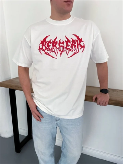 Erkek Baskılı T-Shirt Yazlık Kısa Kol Bisiklet Yaka Rahat Kalıp Tişört - Beyaz