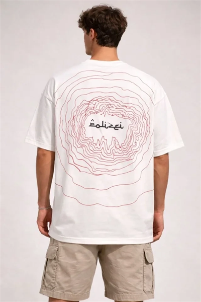 Erkek Bisiklet Yaka Baskılı Kısa Kollu Tişört Streetwear Günlük Basic Pamuklu T-shirt - Beyaz