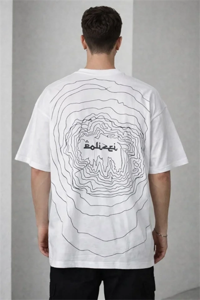 Erkek Bisiklet Yaka Baskılı Kısa Kollu Tişört Streetwear Günlük Basic Pamuklu T-shirt - Beyaz