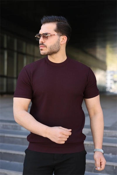 Erkek Bisiklet Yaka Petek Dokulu Kısa Kollu Triko Tişört