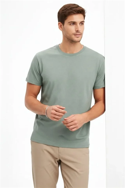 Erkek Bisiklet Yaka Tişört Regular Kalıp Basic Pamuklu Günlük Kullanım T-shirt - Mint Yeşili