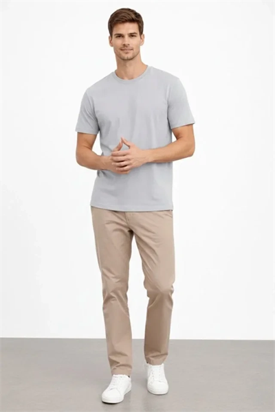 Erkek Bisiklet Yaka Tişört Regular Kalıp Basic Pamuklu Günlük Kullanım T-shirt - Gri