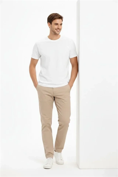 Erkek Bisiklet Yaka Tişört Regular Kalıp Basic Pamuklu Günlük Kullanım T-shirt - Beyaz