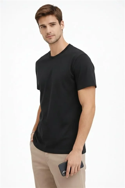 Erkek Bisiklet Yaka Tişört Regular Kalıp Basic Pamuklu Günlük Kullanım T-shirt - Siyah