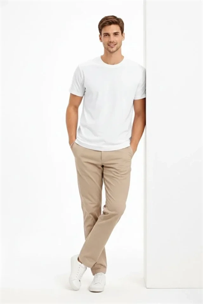 Erkek Bisiklet Yaka Tişört Regular Kalıp Basic Pamuklu Günlük Kullanım T-shirt - Beyaz