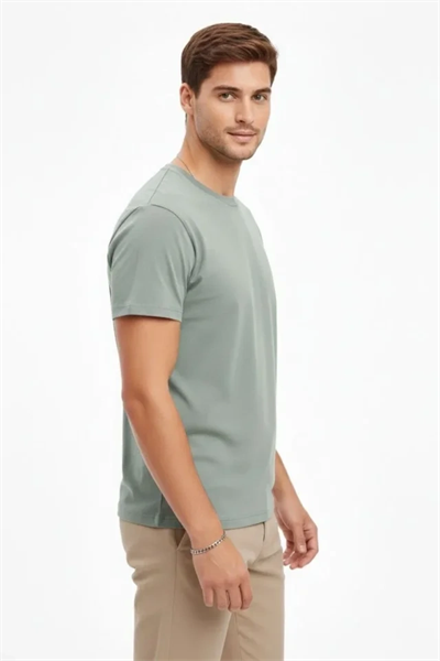 Erkek Bisiklet Yaka Tişört Regular Kalıp Basic Pamuklu Günlük Kullanım T-shirt - Mint Yeşili