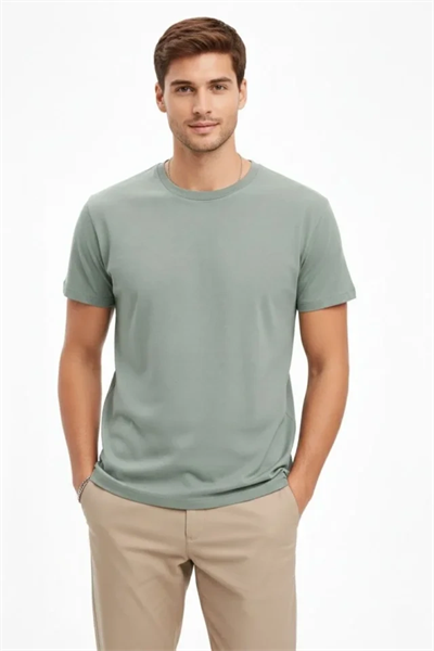 Erkek Bisiklet Yaka Tişört Regular Kalıp Basic Pamuklu Günlük Kullanım T-shirt - Mint Yeşili