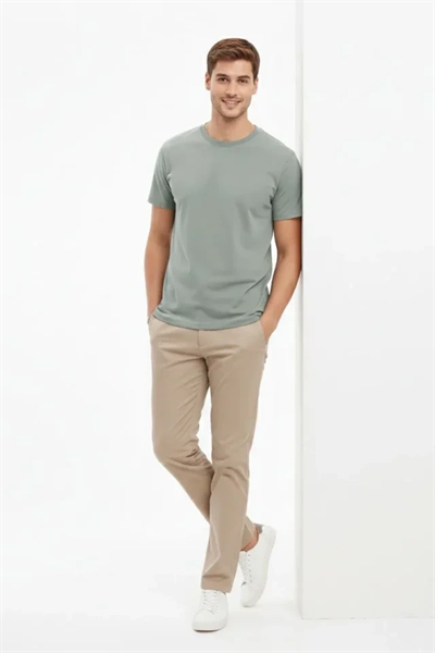 Erkek Bisiklet Yaka Tişört Regular Kalıp Basic Pamuklu Günlük Kullanım T-shirt - Mint Yeşili