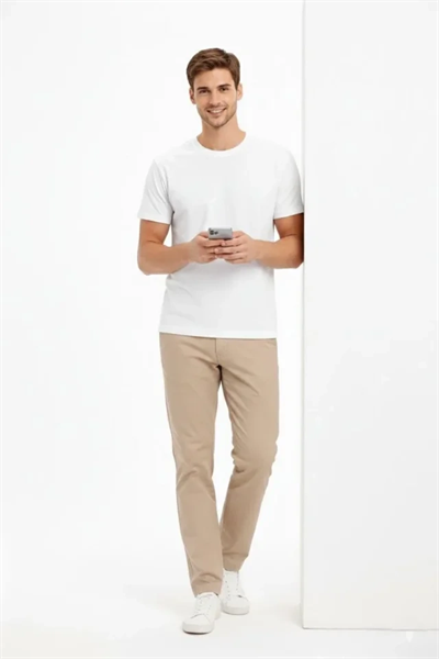 Erkek Bisiklet Yaka Tişört Regular Kalıp Basic Pamuklu Günlük Kullanım T-shirt - Beyaz