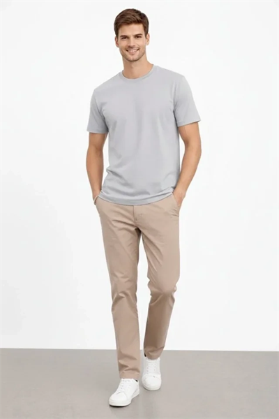 Erkek Bisiklet Yaka Tişört Regular Kalıp Basic Pamuklu Günlük Kullanım T-shirt - Gri