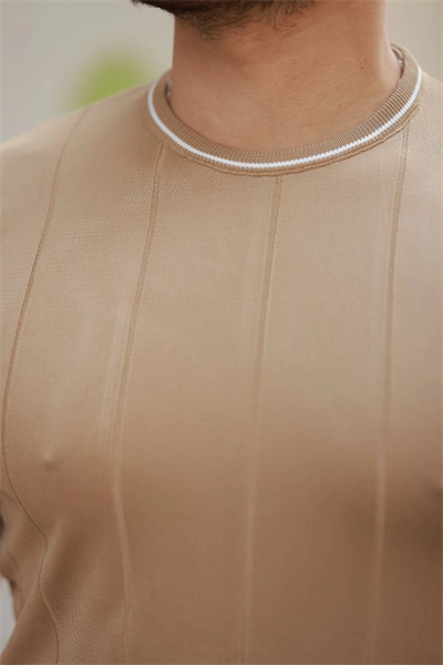 Erkek Bisiklet Yaka çizgi Desenli Ribanalı Kısa Kollu Tshirt