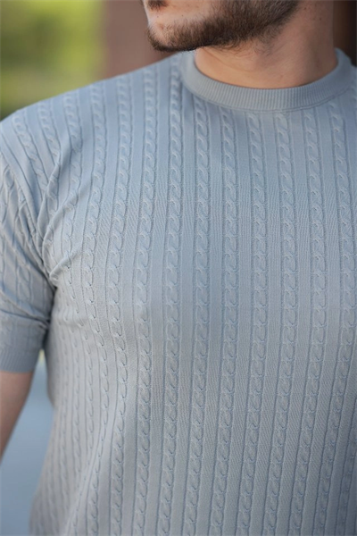Erkek Bisiklet Yaka örgü Desenli Kısa örme Triko Kısa Kollu T-shirt