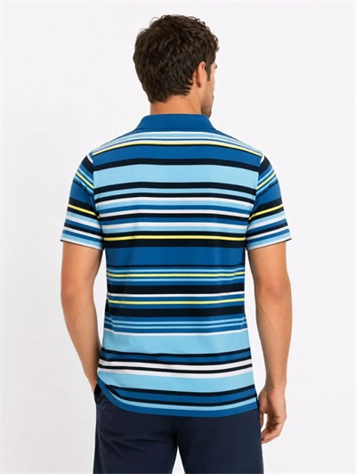 Erkek Çizgili Polo Yaka Tişört Kısa Kol Yazlık T-Shirt Regular Fit - Mavi