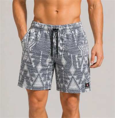 Erkek Desenli Dokuma Yazlık Şort Lastikli Bel Bağcıklı Rahat Kesim - Gri