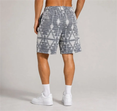 Erkek Desenli Dokuma Yazlık Şort Lastikli Bel Bağcıklı Rahat Kesim - Gri