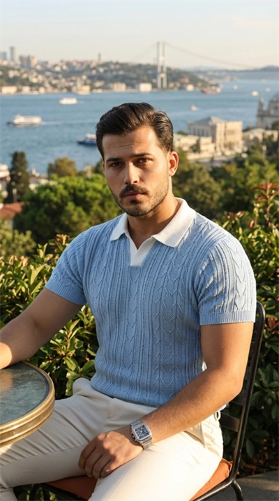 Erkek Desenli Kısa Kollu Triko Tişört - %100 Pamuk Akrilik