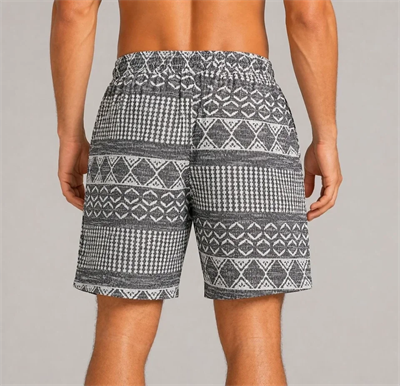 Erkek Dokuma Etnik Desenli Şort Lastikli Bel Bağcıklı Cepli Yazlık Rahat - Gri