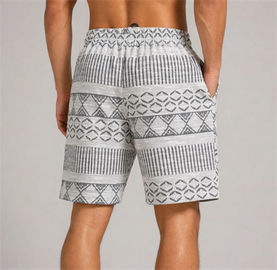 Erkek Dokuma Etnik Desenli Şort Lastikli Bel Bağcıklı Cepli Yazlık Rahat - Gri