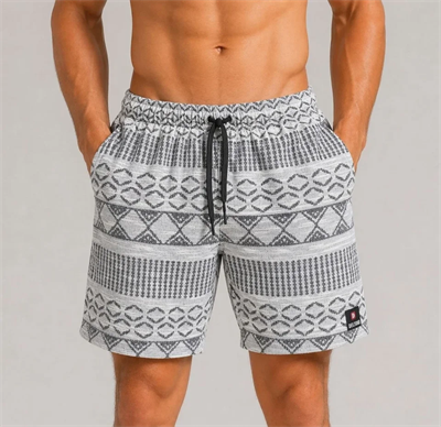 Erkek Dokuma Etnik Desenli Şort Lastikli Bel Bağcıklı Cepli Yazlık Rahat - Gri