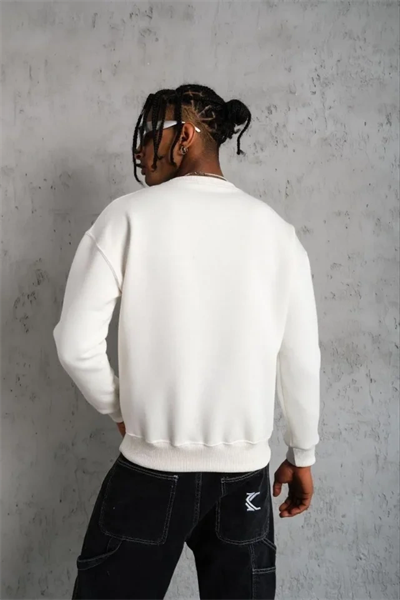 Erkek Düz Bisiklet Yaka Sweat - Beyaz