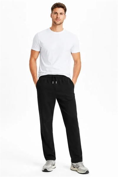 Erkek Düz Paça Beli Lastikli İpli Günlük Spor Eşofman Altı Rahat Fit - Siyah
