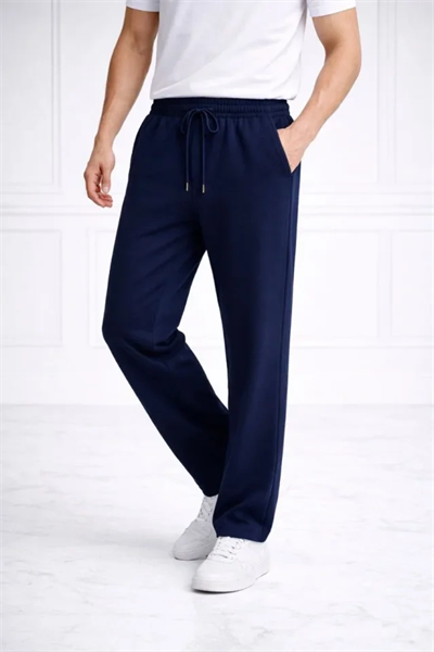 Erkek Düz Paça Beli Lastikli İpli Günlük Spor Eşofman Altı Rahat Fit - Lacivert