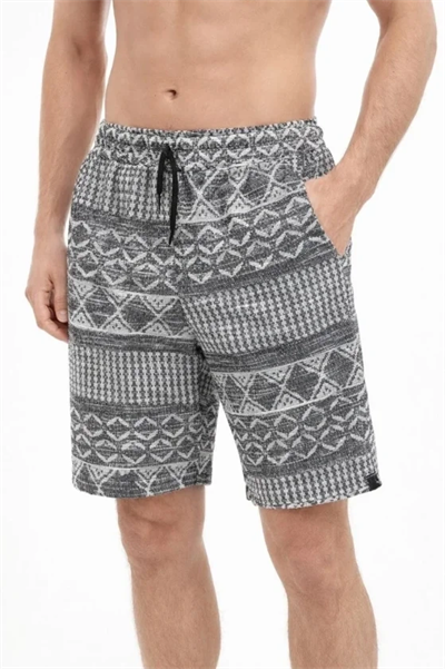 Erkek Etnik Desenli Dokuma Şort Lastikli Bel Bağcıklı Cepli Yazlık - Gri