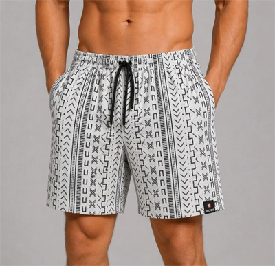 Erkek Etnik Desenli Dokuma Şort Lastikli Bağcıklı Bel Cepli Yazlık Rahat - Gri