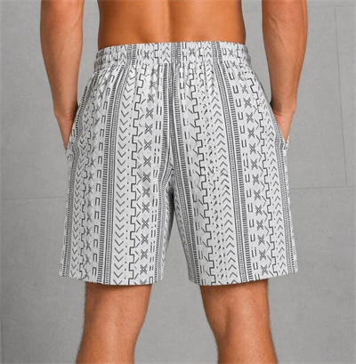 Erkek Etnik Desenli Dokuma Şort Lastikli Bağcıklı Bel Cepli Yazlık Rahat - Gri
